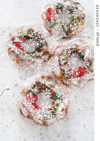 a chocolate pretzel Christmas wreath 104540439
