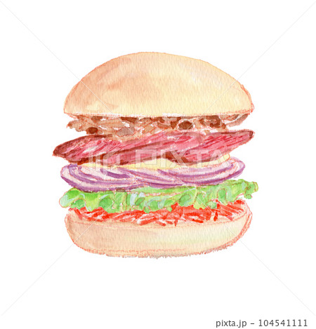 ローストビーフバーガーの水彩イラスト 104541111