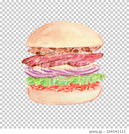 ローストビーフバーガーの水彩イラスト 104541111