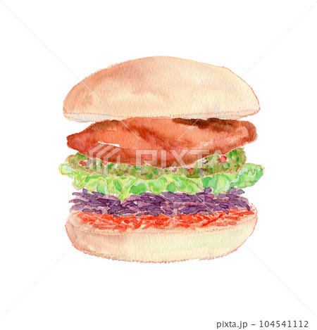 チュミチュリソースのフィッシュバーガーの水彩イラスト 104541112