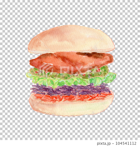 チュミチュリソースのフィッシュバーガーの水彩イラスト 104541112