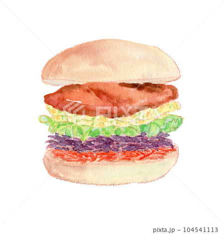 タルタルソースのフィッシュバーガーの水彩イラスト 104541113