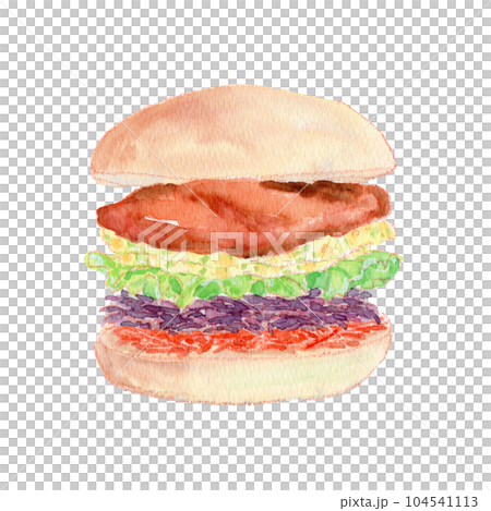 タルタルソースのフィッシュバーガーの水彩イラスト 104541113