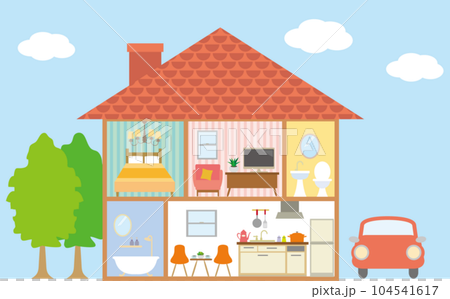 House, tree, sky and car House, tree, sky and car 104541617