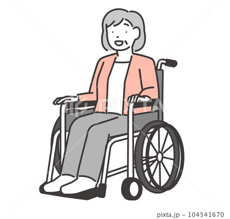 車椅子に乗るシニア女性のベクターイラスト素材／車いす／介護／怪我／福祉 104541670