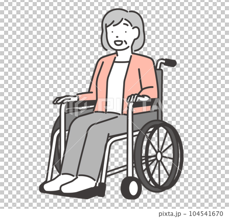 車椅子に乗るシニア女性のベクターイラスト素材／車いす／介護／怪我／福祉 104541670