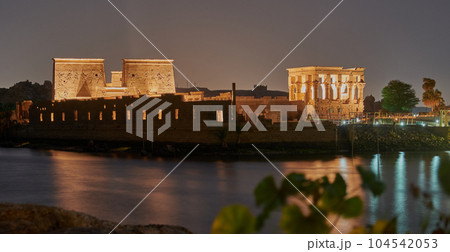 Philae temple complex ,an island-based temple complex in the reservoir of the Aswan Low Dam, downstream of the Aswan Dam and Lake Nasser, Egypt. 104542053