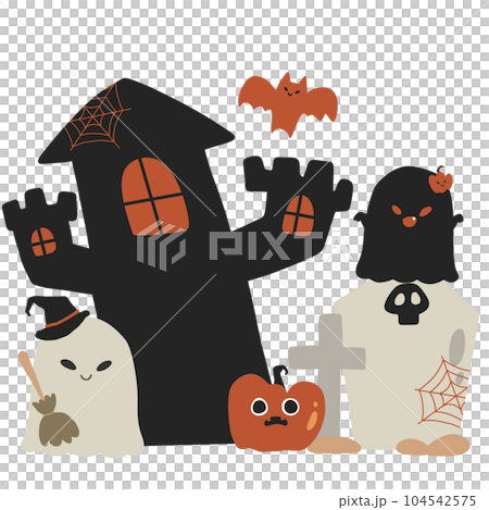 Halloween fullmoon pumpkin ghost cute horror graphic illustration 104542575