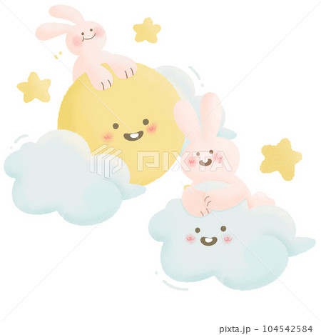 Rabbit cloud sky dream watercolour cute illustration Rabbit cloud sky dream watercolour cute illustration 104542584