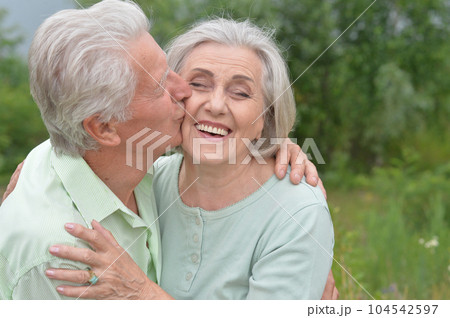 Happy senior couple in love. Park outdoors. 104542597