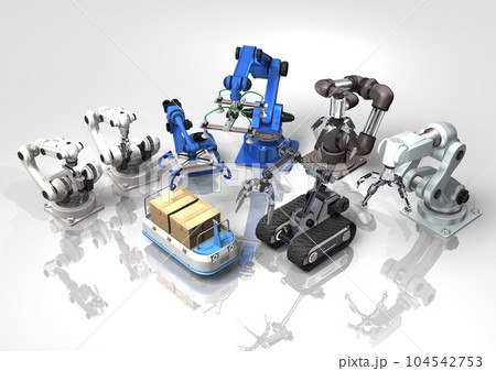 産業用ロボット　ロボットハンド　吸盤ロボット　無人搬送　溶接用　荷物移動ロボット(3DCGイメージ) 104542753