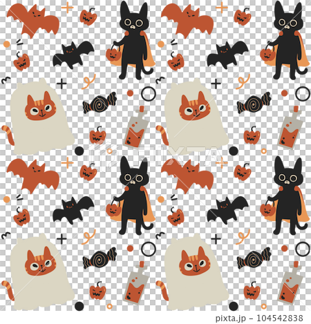 Halloween ghost spooky pumpkin bat pattern illustation 104542838