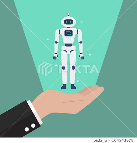 Hand is showing android robot Hand is showing android robot 104543979