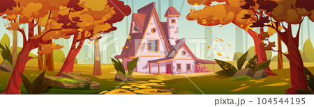 House in autumn forest outdoor vector landscape House in autumn forest outdoor vector landscape 104544195