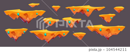 Cartoon set of flying islands 104544211