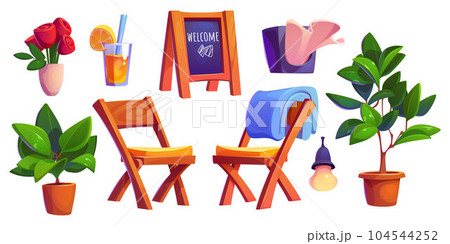 Outdoor cafe furniture and accessories set Outdoor cafe furniture and accessories set 104544252