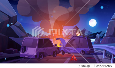 Night car crash on mountain road traffic vector 104544265