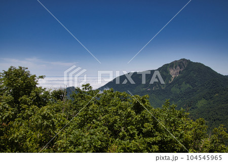 大渚山山頂からの雨飾山と雲海の眺め　長野県小谷村 104545965
