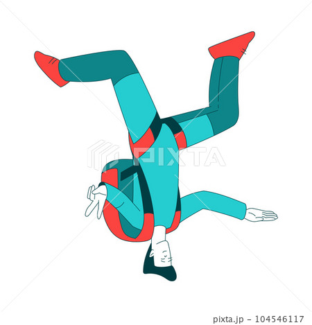 Air Sport with Man Character Parachuting and Skydiving Freefall and Doing Stunts Vector Illustration 104546117
