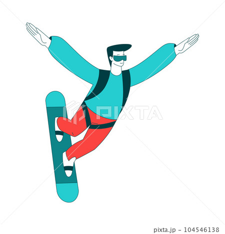 Air Sport with Man Character Sky Surfing on Board Perform Aerobatics During Freefall Vector Illustration 104546138