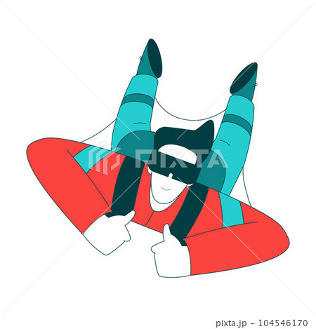 Air Sport with Man Character Wingsuit Flying Showing Thumb Up Vector Illustration 104546170