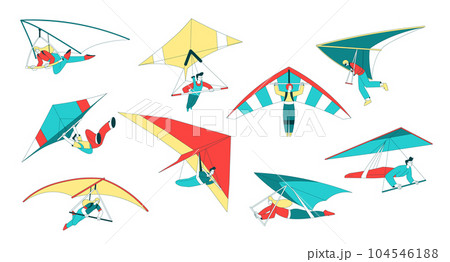 Air Sport with People Character Hang Gliding Flying with Hang Glider Vector Set Air Sport with People Character Hang Gliding Flying with Hang Glider Vector Set 104546188