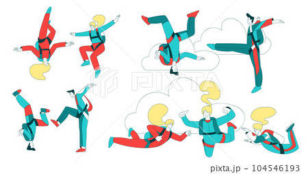 Air Sport with People Character Parachuting and Skydiving Doing Stunts Vector Set Air Sport with People Character Parachuting and Skydiving Doing Stunts Vector Set 104546193