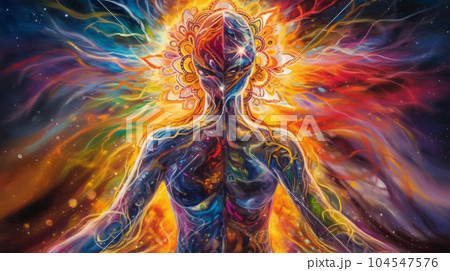 ヨガでチャクラを練るイメージ　AIイラスト 104547576