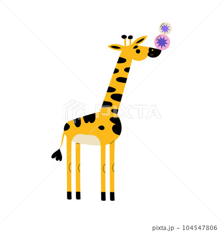 Circus Giraffe Animal Standing and Balancing Balls Vector Illustration Circus Giraffe Animal Standing and Balancing Balls Vector Illustration 104547806