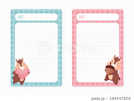 Notepad Page with Cute Chipmunk Character Vector Template 104547850