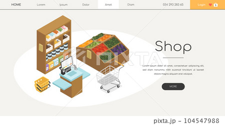 Shop - modern colorful vector isometric web banner Shop - modern colorful vector isometric web banner 104547988