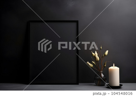mourning white candle , free space empty frame mockup, modern minimalismus dark mourning white candle , free space empty frame mockup, modern minimalismus dark 104548016