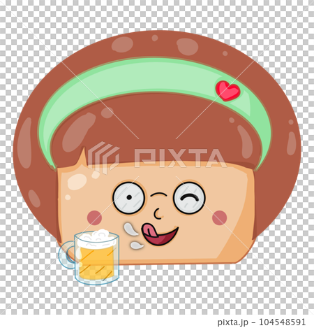 A nerdy girl with a glass of beer, character illustration, PNG. 104548591