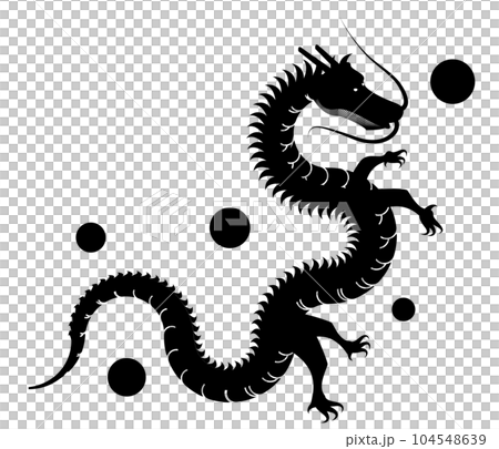 龍のシルエットイラスト。モノクロのドラゴン。 104548639