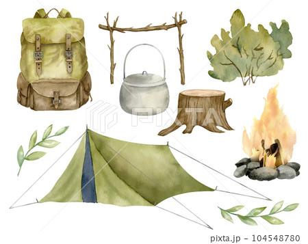 Camping watercolor set. Hand drawn illustration - Stock Illustration  [104548780] - PIXTA