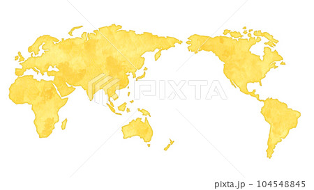 世界地図　手描き　水彩タッチ　イエローオーカー 104548845