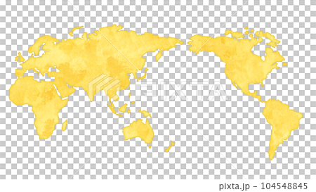 世界地図　手描き　水彩タッチ　イエローオーカー 104548845