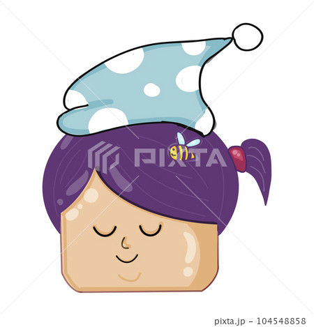 A pigtail girl closing her eyes and ready to sleep, character illustration, PNG. A pigtail girl closing her eyes and ready to sleep, character illustration, PNG. 104548858