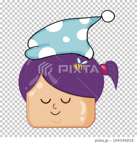 A pigtail girl closing her eyes and ready to sleep, character illustration, PNG. A pigtail girl closing her eyes and ready to sleep, character illustration, PNG. 104548858