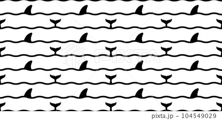 shark fin seamless pattern dolphin tail whale wave ocean vector fish gift wrapping paper tile background repeat wallpaper animal cartoon illustration sea ocean doodle design scarf isolated 104549029