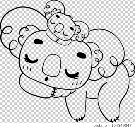 Sweet Mother's Day Koala Hug . Adorable Cartoon outline Hand Drawing Illustrating Love and Affection Between Mother and Baby Koala 104549047