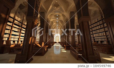 Mosques library 3d illustration - Generative AI. Mosques library 3d illustration - Generative AI. 104549746