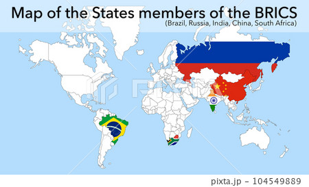 Map of the BRICS member states Brazil, Russia, India, China, South Africa Map of the BRICS member states Brazil, Russia, India, China, South Africa 104549889