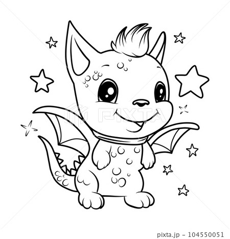 COLORING PAGE dinosaur baby. Dragon cute funny character linear illustration childrens for coloring 104550051