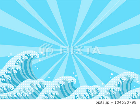 和波の背景イラスト: 水玉模様の波と放射線状背景 104550799