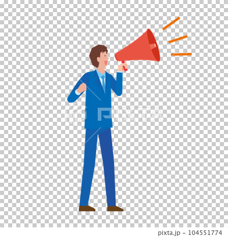 拡声器で呼びかける男性 104551774