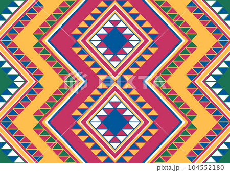 abstract ethnic seamless pattern background, green, yellow and pink colors, geometric template for wallpaper, poster. abstract ethnic seamless pattern background, green, yellow and pink colors, geometric template for wallpaper, poster. 104552180