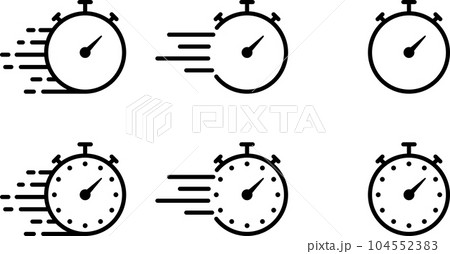 スピード感のあるストップウォッチのアイコンセット スピード感のあるストップウォッチのアイコンセット 104552383