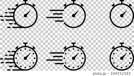 スピード感のあるストップウォッチのアイコンセット スピード感のあるストップウォッチのアイコンセット 104552383