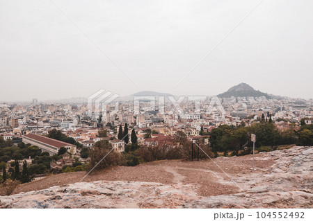 Mount Lycabettus and Athens city sepia, Greece Mount Lycabettus and Athens city sepia, Greece 104552492